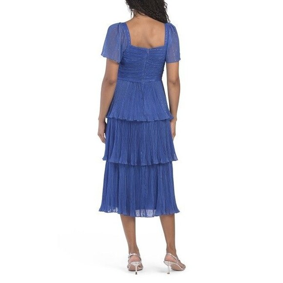 IVY CITY CO. womens Cecily Midi Dress size 8 Cobalt Blue Sparkly Tier Pleated - Picture 5 of 11